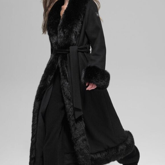 Alo Yoga Faux Fur Trimmed Longline Coat Regular Black - Picture 6 of 6